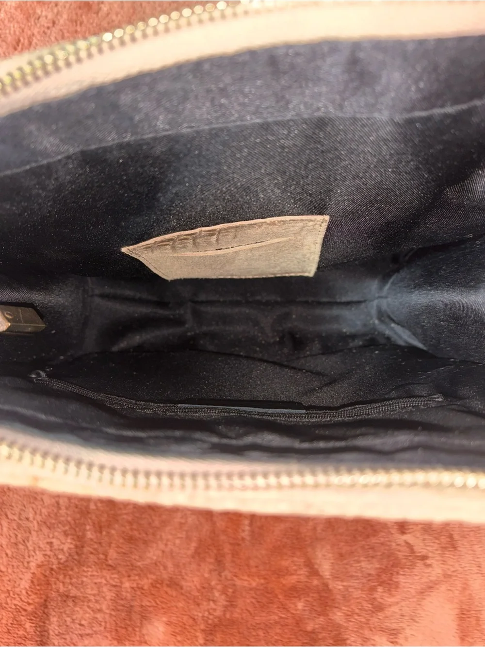 Taupe Croc-Embossed Tote with Black Top Handle Genuine Leather